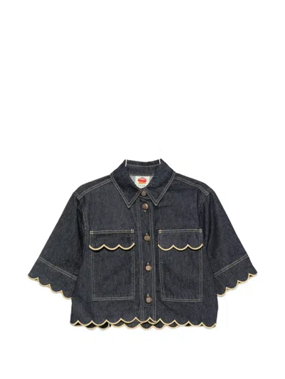 Farm Rio Scallop-edge Shirt In Blue