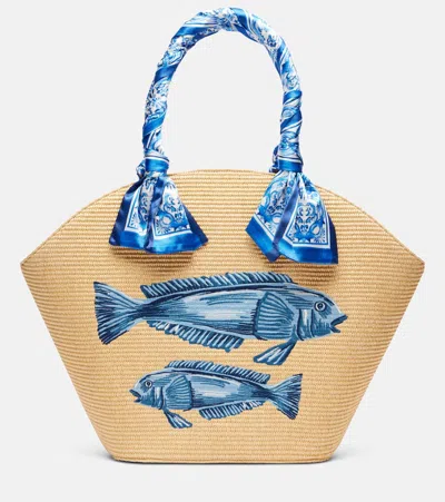 FARM RIO スカーフ バスケットバッグ Farm Rio Scarf-detail Printed Basket Bag In Sand | ModeSens