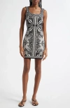 Farm Rio Scarf Print Jacquard Sleeveless Dress In Off-white