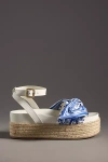 Farm Rio Scarf Raffia Platform Sandals In Blue