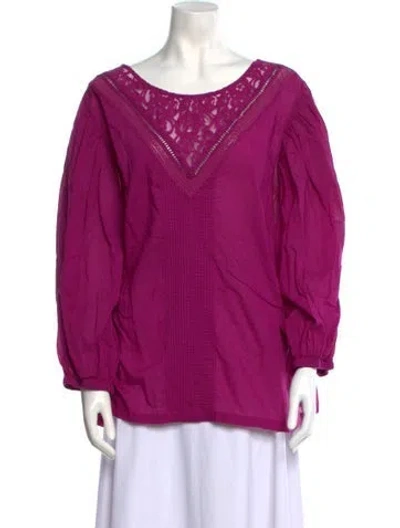 Pre-owned Farm Rio Scoop Neck Long Sleeve Blouse In Purple