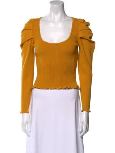 Pre-owned Farm Rio Scoop Neck Long Sleeve Crop Top In Yellow
