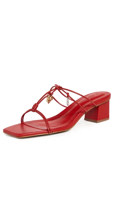 Farm Rio Sea Block Heel Sandals Scarlet In Red