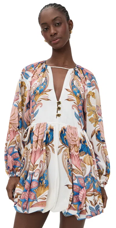 Farm Rio Sea Garden Off-white Mini Dress Sea Garden Off-white In Multi