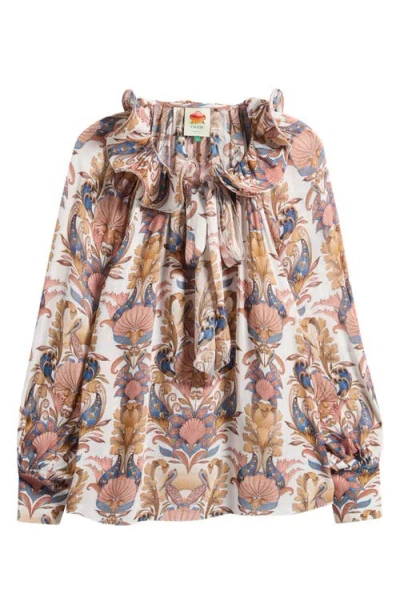 Farm Rio Sea Garden Tie Neck Top In Multi