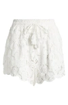 Farm Rio Seashell Embroidered Eyelet Cotton Shorts In White