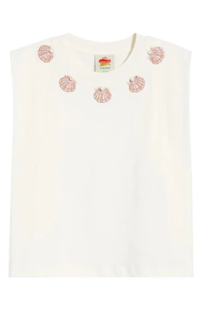 Farm Rio Seashell Embroidered Sleeveless T-shirt In White