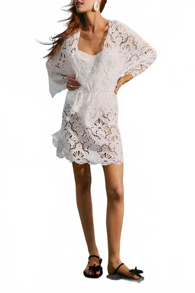 Farm Rio Seashell Eyelet Mini Dress In White