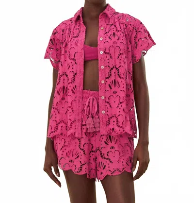 FARM RIO SEASHELL EYELET SHIRT IN PINK