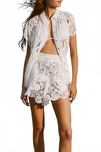 Farm Rio Seashell Eyelet Shirt In White In Gray