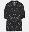 Farm Rio Seashell Lace Cotton Shirt In Black