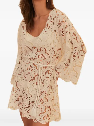 Farm Rio Seashell-motf Mini Dress In Neutral