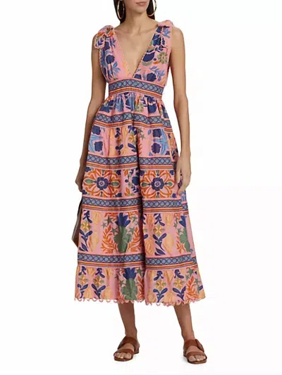 FARM RIO SEASHELL TAPESTRY MIDI DRESS SEASHELL TAPESTRY PINK IN MULTI
