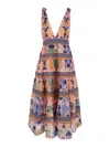 FARM RIO PINK MIDI DRESS WITH SEASHELL PRINT IN TECHNO FABRIC WOMAN