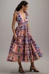 Farm Rio Seashell Tapestry Cotton Midi Dress In Pink