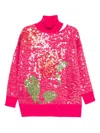 Farm Rio Sequin-embellished Roll-neck Sweater In Pink