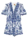 Farm Rio Shell Garden Cotton Jumpsuit In Blue