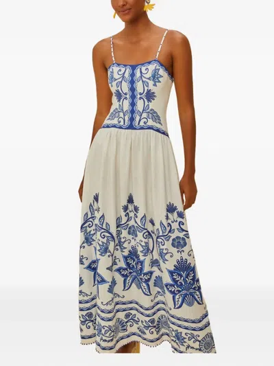 Farm Rio Shell Garden Print Midi Dress In Neutral