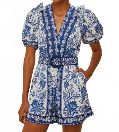 FARM RIO SHELL GARDEN V-NECKLINE ROMPER IN OFF-WHITE