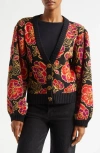 Farm Rio Shiny Chita Knit Cardigan Shiny Chita Black In Shiny Chita Black