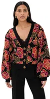 Farm Rio Shiny Chita Knit Cardigan Shiny Chita Black In Shiny Chita Black