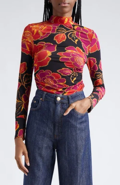 Farm Rio Shiny Chita Print Jersey Top In Shiny Chita Black