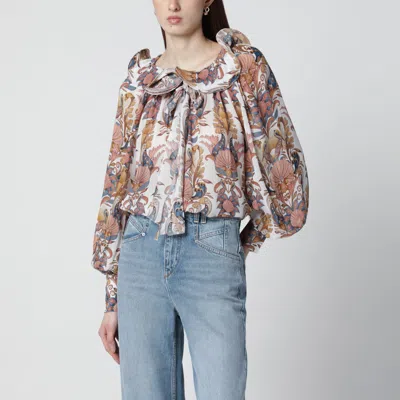 Farm Rio Ruffled Floral Print Blouse In Multi