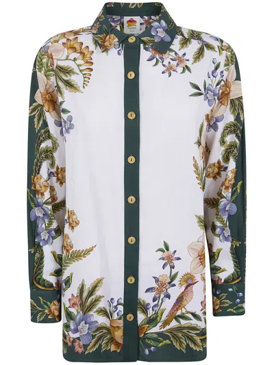 Farm Rio Sand Nature Shirt In Linen Blend In White
