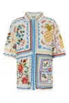 Farm Rio White Shirt With Short Sleeves In Techno Fabric Woman