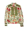 Farm Rio Garden Tapestry Print Popover Shirt In Green