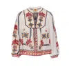 Farm Rio Womens Marys Tiles Embroidered Cotton-poplin Blouse Marys Tiles Off-white In White