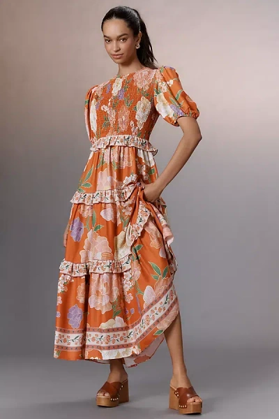 Farm Rio Short-sleeve Crew-neck Tiered A-line Maxi Dress