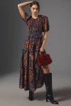 Farm Rio Short-sleeve Crew-neck Tiered A-line Maxi Dress In Multicolor