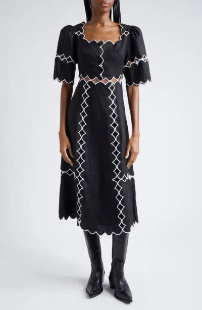 Farm Rio Short Sleeve Cutout Maxi Dress In Black