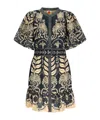 Farm Rio Ainika Tropical Splendor Puff-sleeve Mini Dress In Black