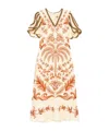 Farm Rio V-neck Puff-sleeve Linen Maxi Dress In Neutral