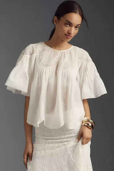 Farm Rio Short-sleeve Embroidered Swing Blouse In White