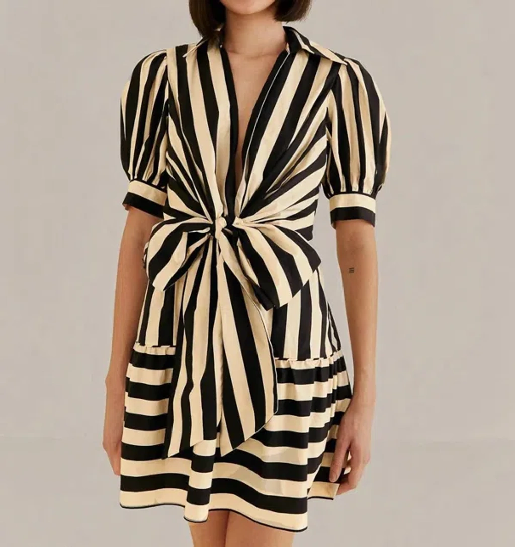 farm rio mixed stripes short sleeve bow mini dress Farm Rio Black Colored Stripes Short Sleeve Mini Dress Farm Rio Black Mixed  Stripes Short Sleeve Mini Dress