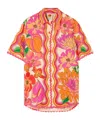Farm Rio Spring Affair Linen Short-sleeve Buttondown Shirt