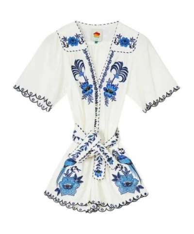Farm Rio Short-sleeved Jumpsuit In White