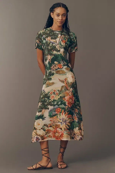 Farm Rio Short-sleeve Garden Midi Dress In Multi