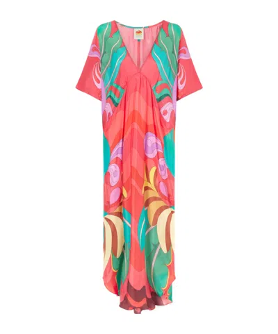 Farm Rio Printed Satin Coverup In Red