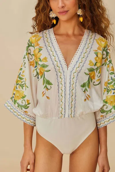 Farm Rio Sicily Bodysuit In White Multi