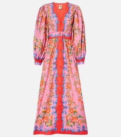 Farm Rio Sicily Flowers Cotton Shirt Dress In Orange