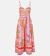 Farm Rio Sicily Flowers Printed Cotton Midi Dress In Multicoloured
