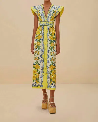 Farm Rio Off-white Sicily Scarf Organic Cotton Maxi Dress In Yellow