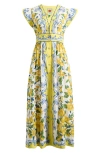 Farm Rio Sicily Scarf Print Cotton Maxi Dress