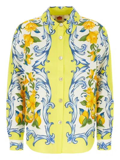 Farm Rio Sicily Scarf Printed Shirt In Yellow