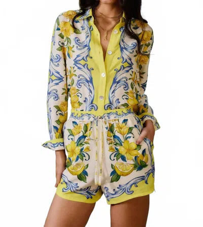 Farm Rio Sicily Scarf Shorts In Off White In Yellow