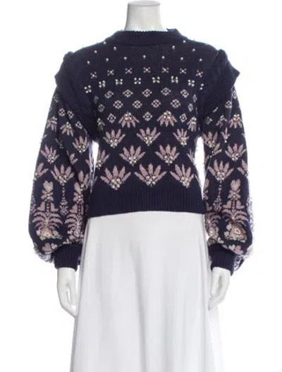 Pre-owned Farm Rio Silk Floral Print Sweater In Blue
